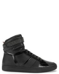 Hugo Boss Fulten Mid Leather Studded High Top Sneakers 10 Black