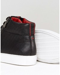 Hugo Boss Hugo By Embossed Leather Zip And Lace High Top Sneakers Black
