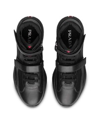 Prada Leather And Fabric High Top Sneakers