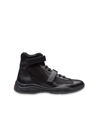 Prada Leather And Fabric High Top Sneakers