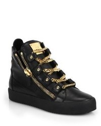Giuseppe Zanotti Leather Chain Lace Detailed High Top Sneakers