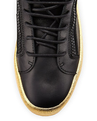 Giuseppe Zanotti Leather High Top Sneaker Blackgold