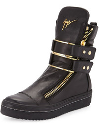 Giuseppe Zanotti Leather High Top Sneaker With Buckle Black