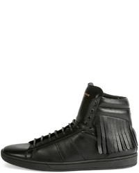 Saint Laurent Leather High Top Sneaker With Fringe Black
