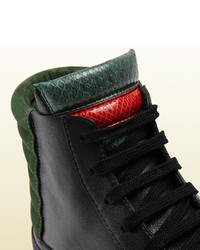 Gucci Leather Suede And Ayers Snake High Top Sneaker
