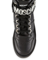 Moschino Lettering Leather High Top Sneaker Black