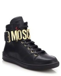 Moschino Logo Ankle Strap Leather High Top Sneakers