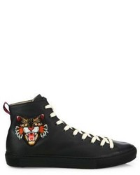 Gucci Major Tiger Ufo Embroidered Leather High Top Sneakers