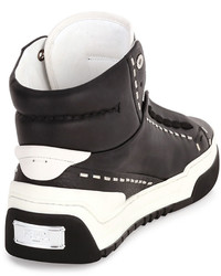 Fendi Metal Stud Leather High Top Sneaker Black