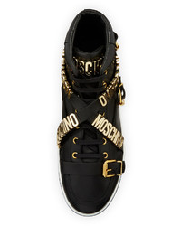 Moschino Multi Strap Leather High Top Sneaker Black