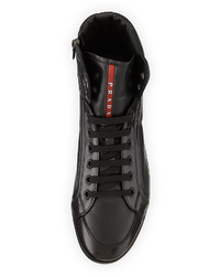 Prada Napa Leather High Top Sneaker Black