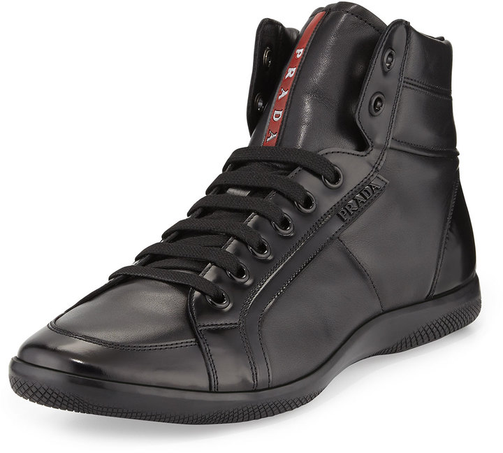 Leather trainers Prada Black size 38.5 EU in Leather - 40163344