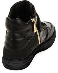 Salvatore Ferragamo Nayon 4 Ostrich Leg High Top Sneaker Black