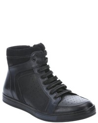 Kenneth Cole New York Black Leather Big Brand High Top Side Zip Sneakers