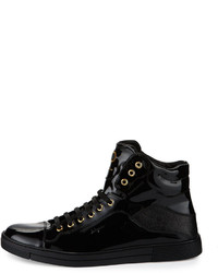 Salvatore Ferragamo Patent Leather High Top Sneaker Black