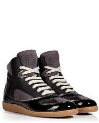 Maison Martin Margiela Patent Leathersuede High Top Sneakers In Black