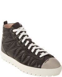 Miu Miu Quilted Leather Cap Toe High Top Sneakers