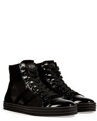 Hogan Rebel Leather High Top Sequined Sneakers In Black