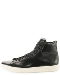 Tom Ford Russel Leather High Top Sneaker Black