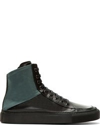 Damir Doma Silent By Black Green Leather Sine High Top Sneakers