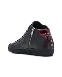 Leather Crown Stud Detail Hi Top Sneakers