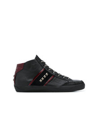 Leather Crown Stud Detail Hi Top Sneakers