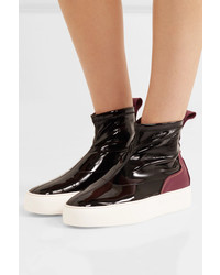 Ellery Two Tone Patent And Matte Leather High Top Sneakers