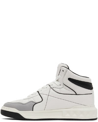 Valentino Garavani White Grey Nappa One Stud Sneakers