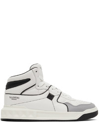 Valentino Garavani White Grey Nappa One Stud Sneakers