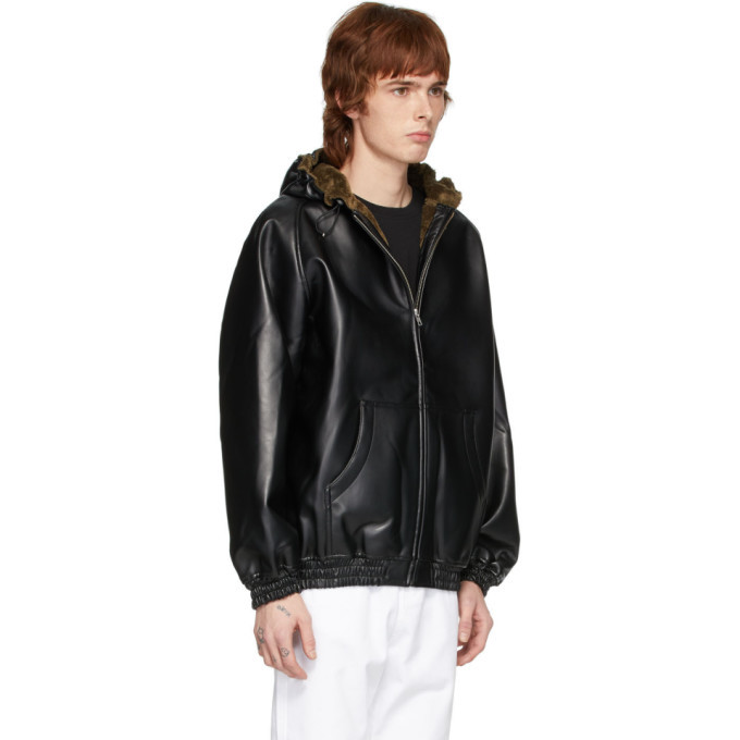 Random Identities Black Faux Leather Zip Hoodie, $461 | SSENSE | Lookastic