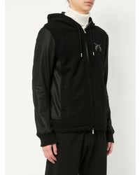 Roarguns Rhinestone Crest Knit And Faux Leather Hoodie