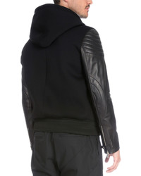 Givenchy Zip Up Hoodie With Leather Sleeves Black
