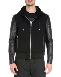 Givenchy Zip Up Hoodie With Leather Sleeves Black