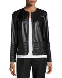 Lafayette 148 New York Aisha Leather Jacket With Illusion Trim Black