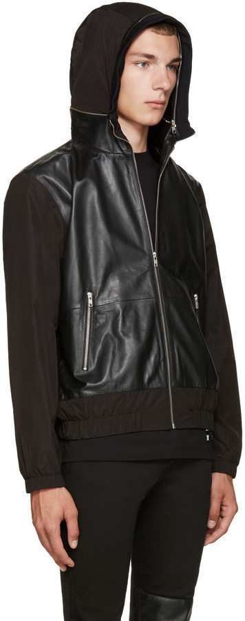 McQ Alexander Ueen Black Leather Windbreaker Jacket, $1,150 | SSENSE | Lookastic