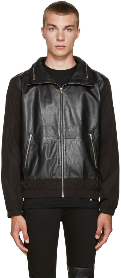 McQ Alexander Ueen Black Leather Windbreaker Jacket, $1,150 | SSENSE ...