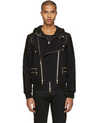 Balmain Black French Terry And Leather Jacket