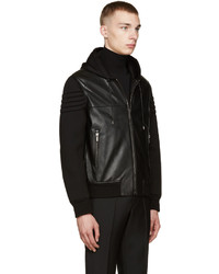 Versace Black Leather Neoprene Jacket