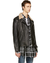 Faith Connexion Black Leather Shearling Collar Jacket