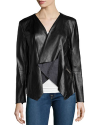 Neiman Marcus Cascade Faux Leather Jacket Black