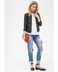 Forever 21 Collarless Faux Leather Moto Jacket