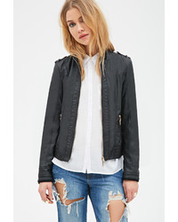 Forever 21 Collarless Faux Leather Moto Jacket