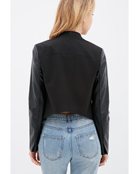 Forever 21 Collarless Faux Leather Sleeve Blazer