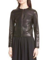 Vince Collarless Zip Front Leather Jacket