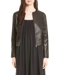 Vince Collarless Zip Front Leather Jacket