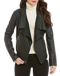Collection B Drape Front Faux Leather Jacket