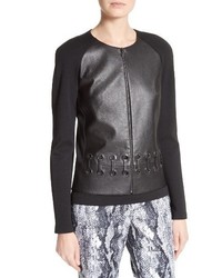 St. John Collection Leather Front Milano Knit Jacket