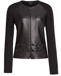 St. John Collection Leather Front Milano Knit Jacket