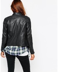 Asos Collection Leather Jacket With Waterfall Front And Quilt Detail