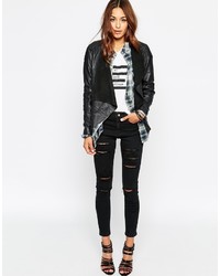 Asos Collection Leather Jacket With Waterfall Front And Quilt Detail